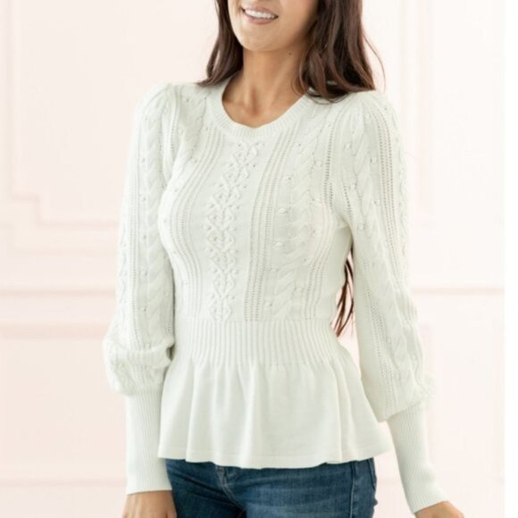 🎁 RACHEL PARCELL Cable Bobble Peplum Sweater - Picture 2 of 8